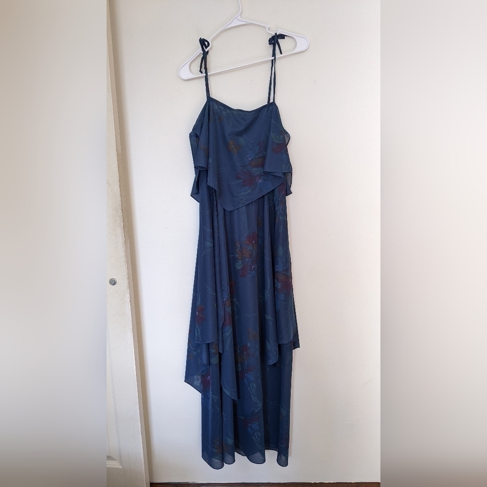 Ursula of Switzerland Blue Floral Shift Dress, Size 11/12, Side Zipper. Vintage